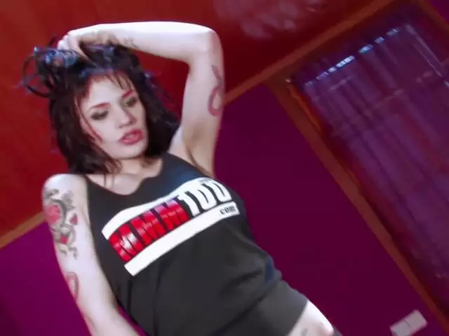 Pornostar brunette with big tits Nina Roberts stripping wearing MMM100 Tshirt  photo 1