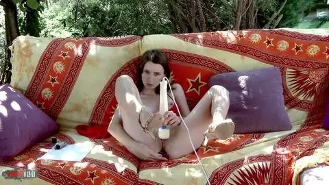 The young French Pauline Cooper plays with a vibrator with a dildo planted in her ass photo 08