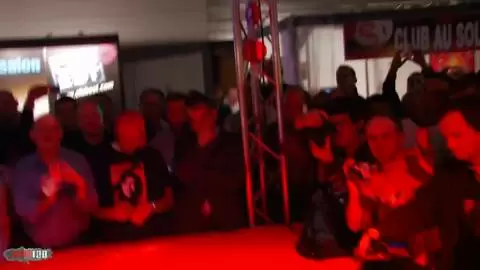 2 stripers having sex with a strapon in public photo 01