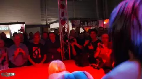 2 stripers having sex with a strapon in public photo 05