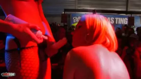 2 stripers having sex with a strapon in public photo 10