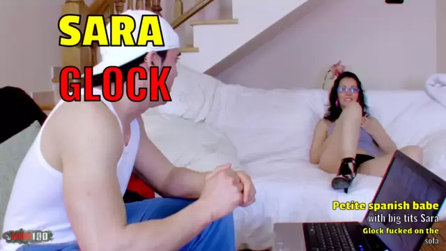 Petite spanish babe with big tits Sara Glock fucked on the sofa