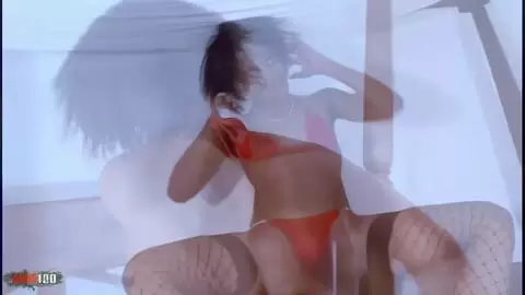 Photo session on the bed with the beautiful French black Shania in fishnet stockings photo 04