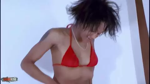 Photo session on the bed with the beautiful French black Shania in fishnet stockings photo 05