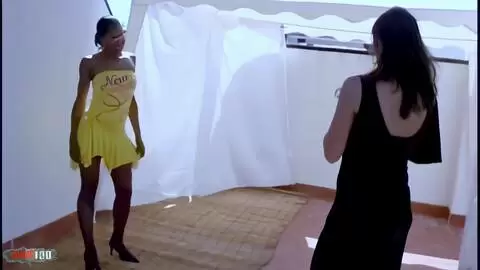 Photo session on the terrace with the beautiful little French black Shania and her friend Kim photo 01