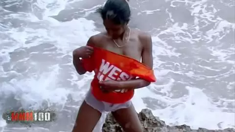 Interracial fucking at the beach with Shania a cute ebony babe photo 02