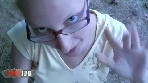 Beautiful French blonde Starla Candy pees in the woods then sucks Terry's cock