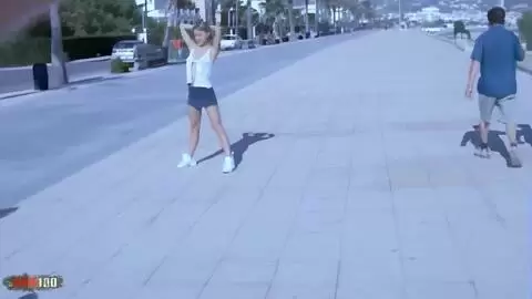 Nice petite Czech blonde Suzana flashing on a public street