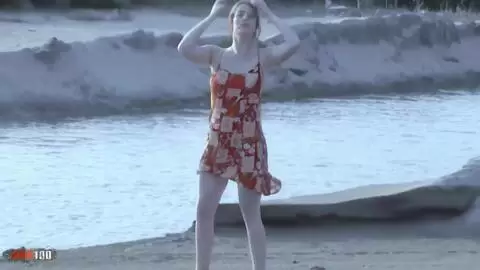 Sensational striptease of pretty blonde Tigra undressing by the sea and ends totally naked  photo 03