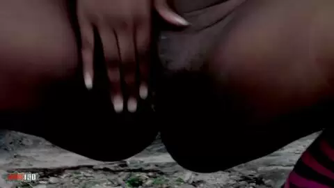 Amazing big tits black babe Tyra Lewis outdoor stripping photo 16