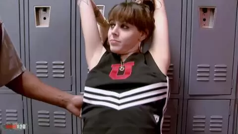 Hot cheerleader Nella Jay deeply fuck by a big black cock in the locker room photo 02