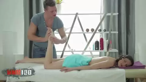 Young Skinny russian girl in white dress and panties gets a massage and a big cock in her pussy photo 05