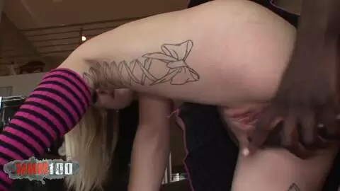 Petite blonde babe Faye Runaway get a huge black cock in her tight asshole photo 04