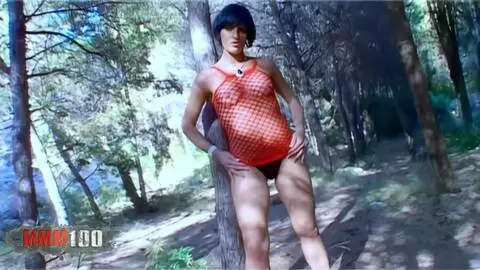 French brunette Alicia Dark doing a striptease in the woods photo 01