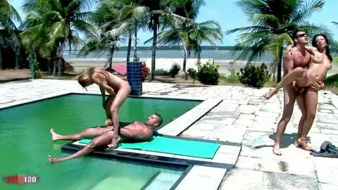 Sizzling Poolside Foursome with Ariel, Reda, James, and Drruna photo 04