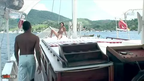 Petite Latina Jessica ass fucked on a boat by a huge black cock photo 01
