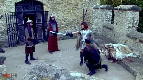 the beautiful Theodora Ferreri gets fucked at the castle by three knights photo 02