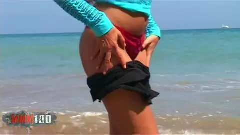 Sexy brunette Vayana stripping at the beach photo 03