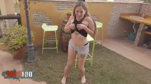 Young spanish babe Venom outdoor striptease photo 02