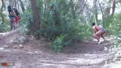 Skinny french brunette anal fucking in the woods with double penetration