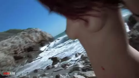 Nice young redhead Yara doing a hot striptease in the rocks  photo 14