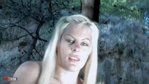 Stunning busty Spanish blonde Yesica Catler does a striptease in the woods photo 10