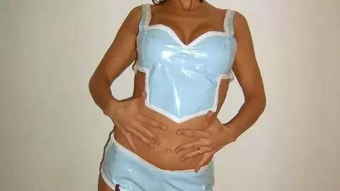 Horny french slut dressed in kinky blue pvc photo 3